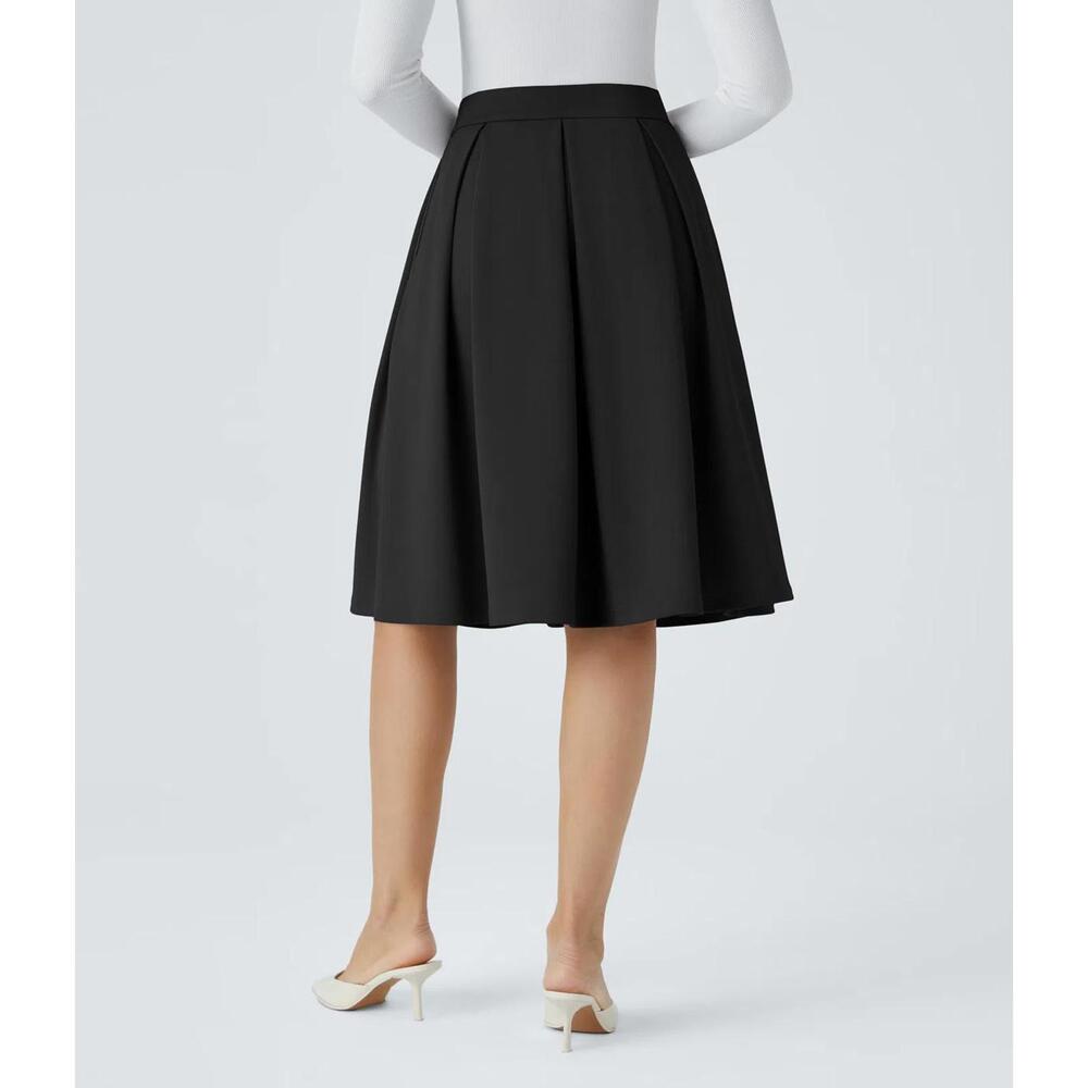NWT Halara High Waisted Pocket Pleated Crepe Midi Work Skirt Black M - Picture 3 of 10